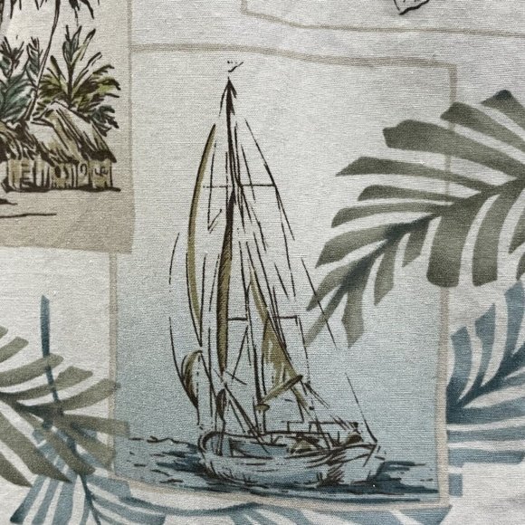 Vintage Pierre Cardin Retro Hawaiian Button Up Shirt Men Medium Island Hut Boat - Picture 4 of 15